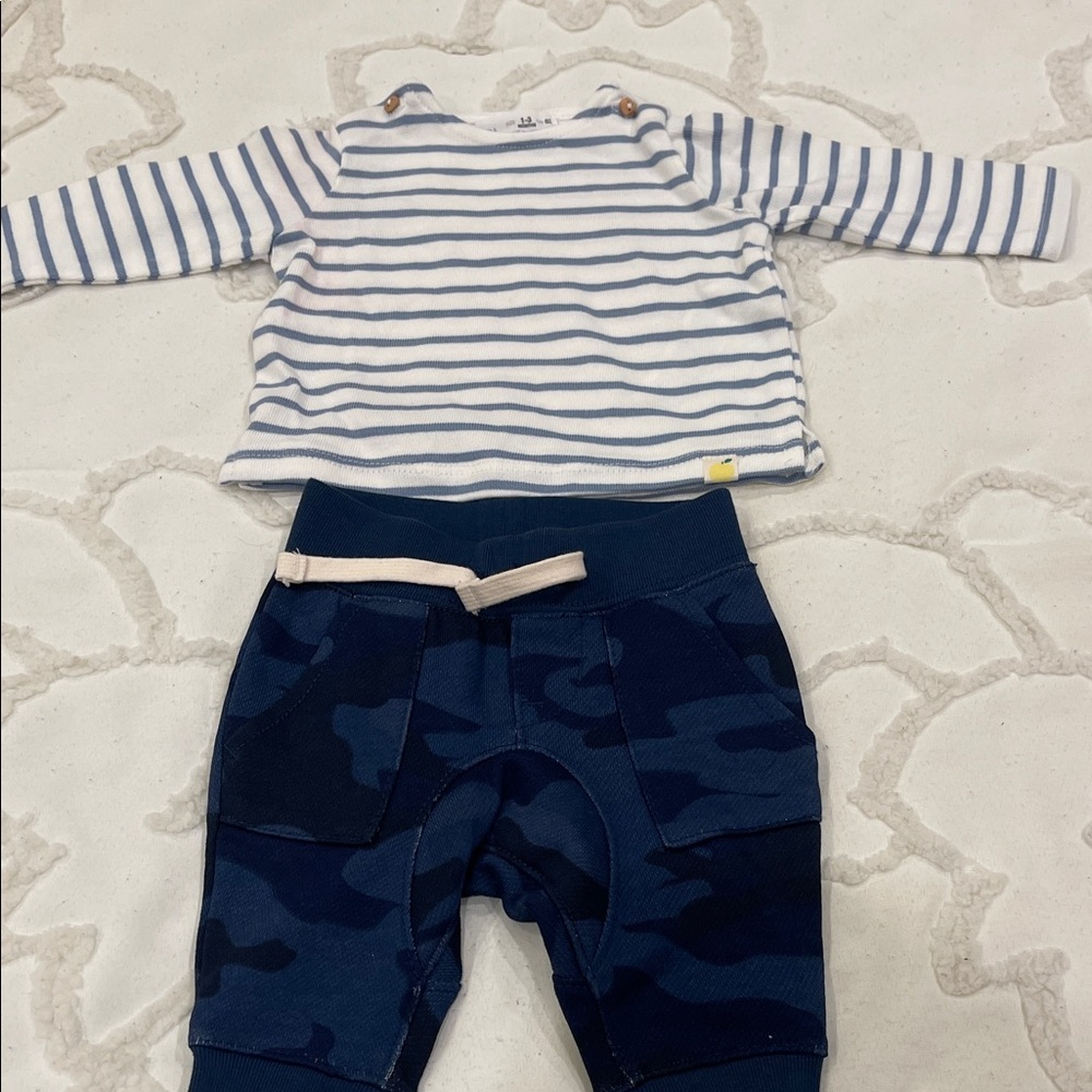 Zara Kids Striped and Camo Matching Set - Blue and White